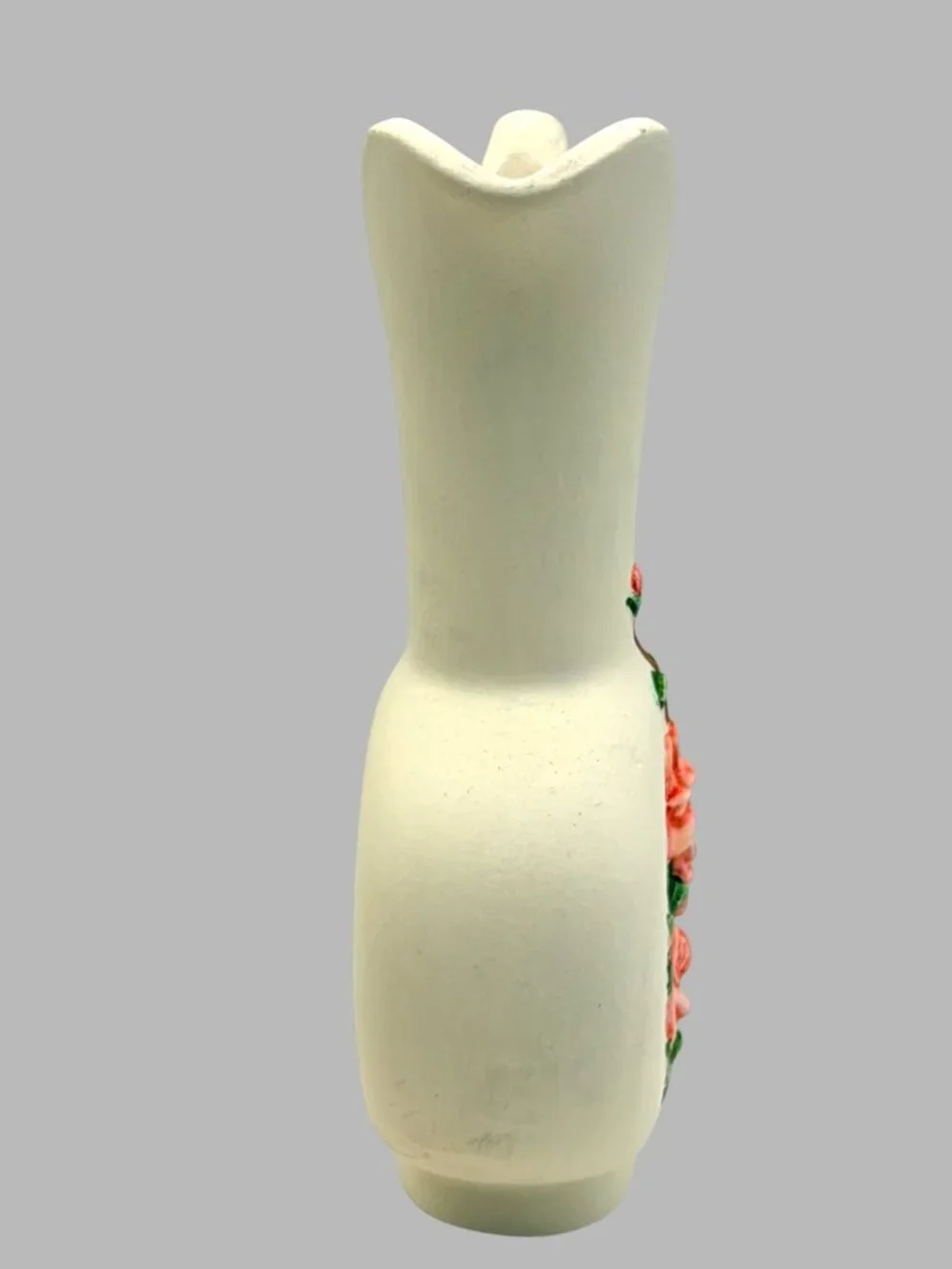 Vintage Cream Ceramic Pitcher Vase Pink Rose Floral Applied Flowers 6